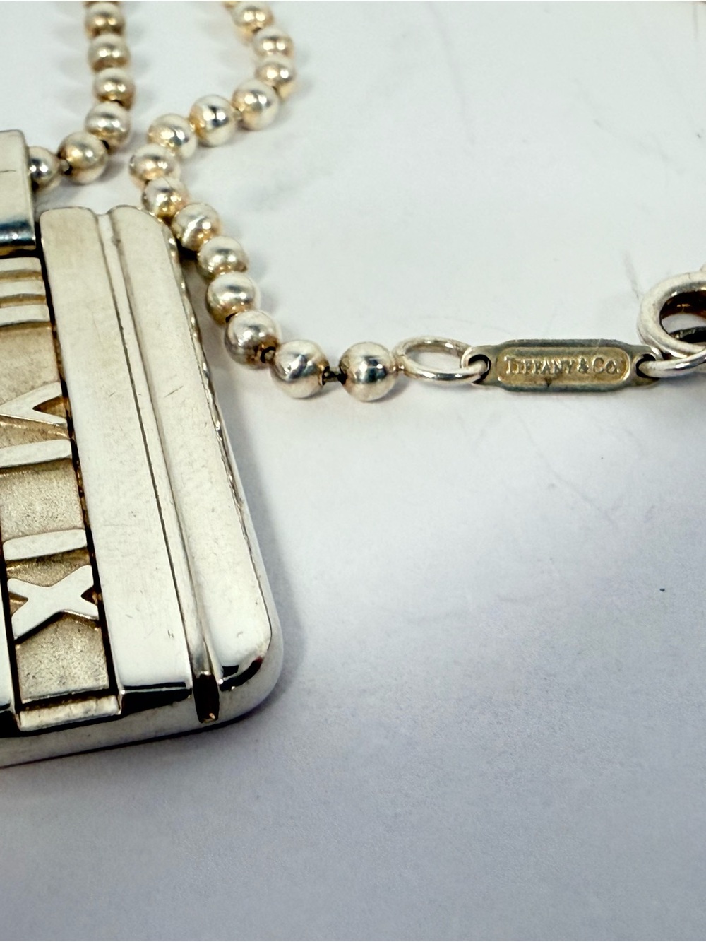 Tiffany & Co. Atlas Roman Sterling Silver 925 Pendant Ball Chain Necklace